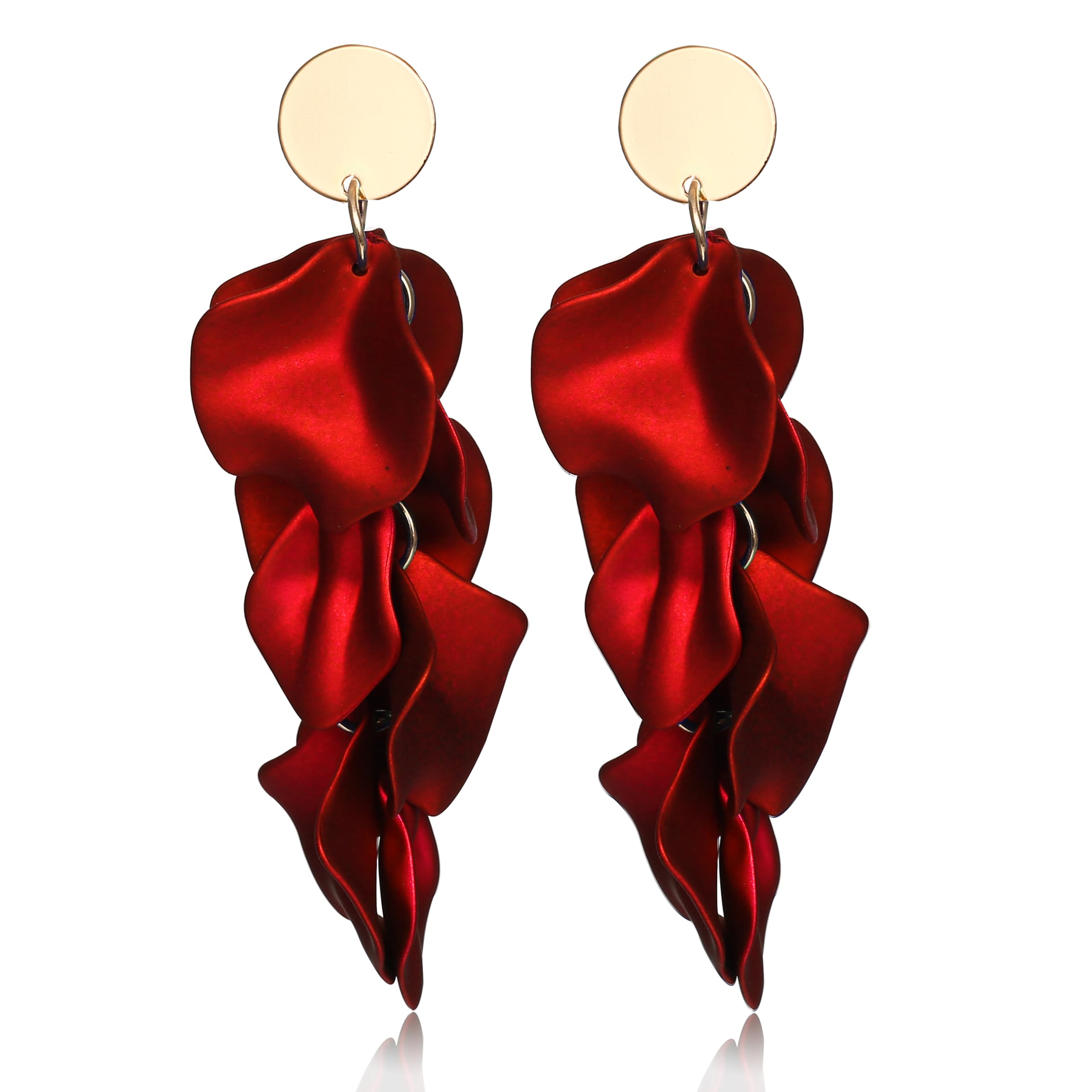 Diamday Acrílico Clip Pendientes para Mujer Niña Largo Rosa Pétalo Pendientes Vintage Colgante Exagerada Flor Pendientes Elegante Gota Statement Florales Borla Pendientes Colorido