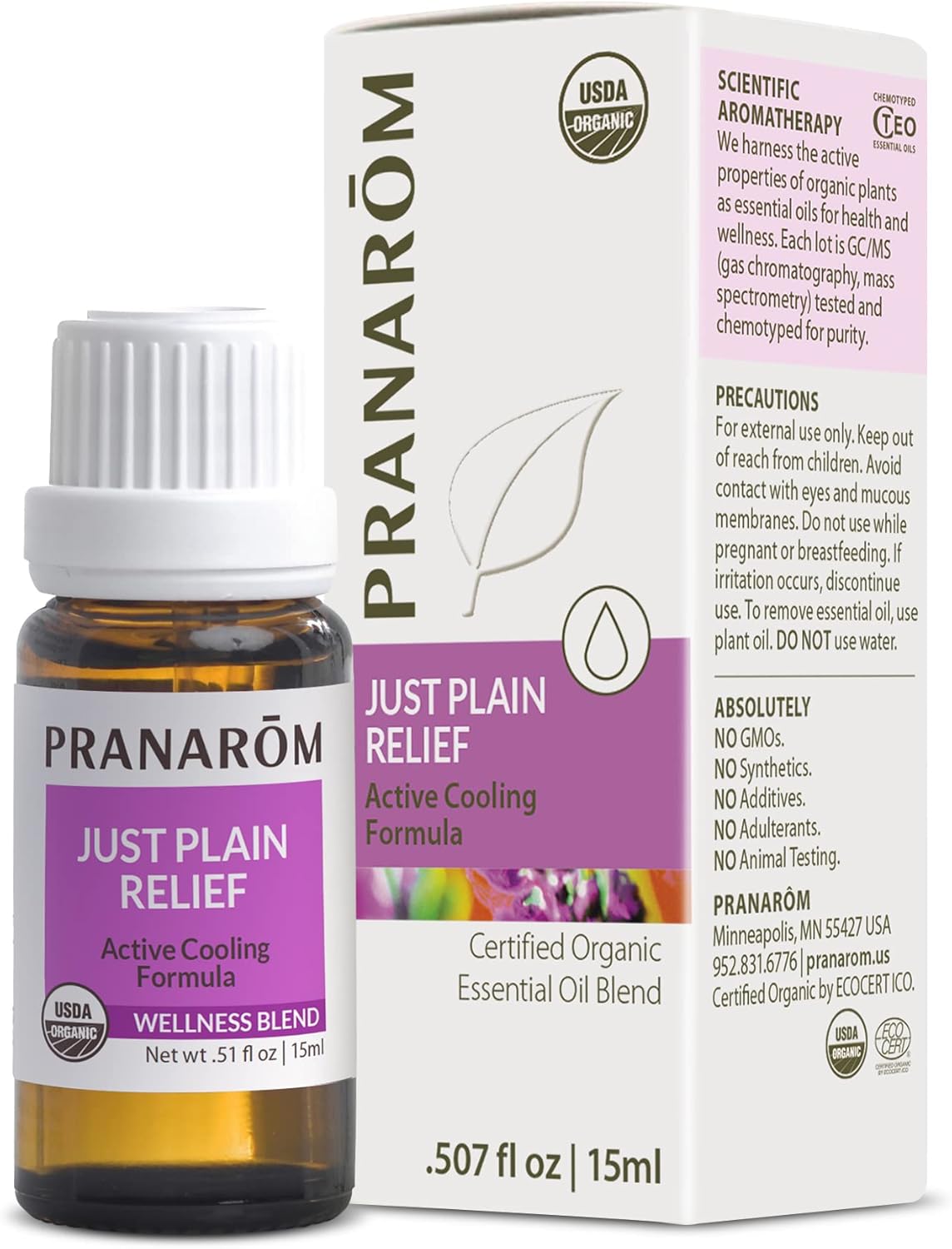 Pranarom – Just Plain Relief Organic Essential Oils for Aromatherapy, 15ml