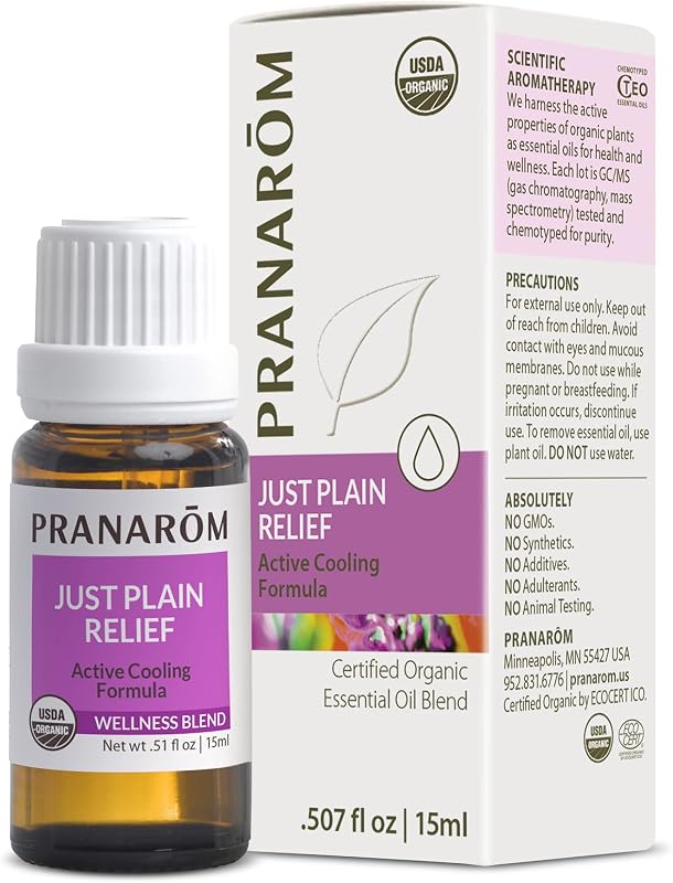 Aceites esenciales orgánicos Just Plain Relief para aromaterapia, 15 ml | Mezcla de brotes de menta y clavo. Comodidad tópica cálida y helada para músculos, articulaciones y tensiones diarias. Certificado orgánico.