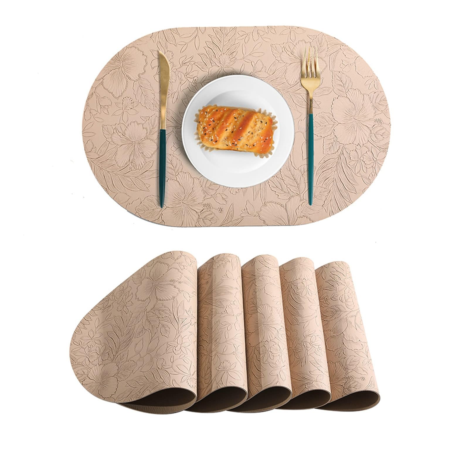 AMDXD Lot de 8 sets de table décoratifs - En cuir synthétique - Ovales - Motif floral - Lavables - Naturels - Carrés - Pour la maison, la cuisine, le restaurant, l'abricot - 30 x 43 cm