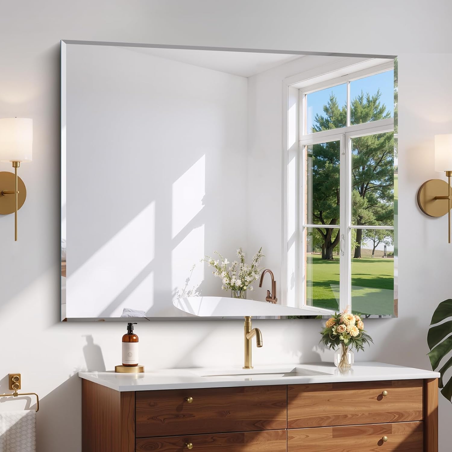 CILIBER Beveled Bathroom Mirror, 40x48 Large Frameless Vanity Mirror for Over Sink, 3mm Tempered Glass Beveled Wall Mirror for Bathroom, Bedroom, Living Room and Entryway