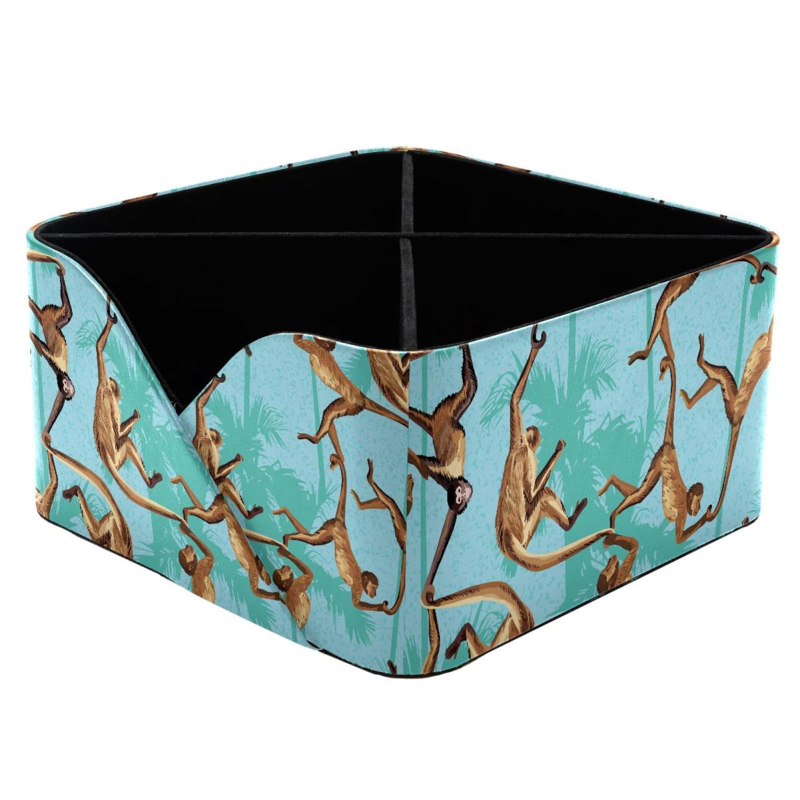 KengjuTesu Monkey in the Jungle Palm Trees Pattern Desktop Organizer Pen Holder, Rectangular Pencil Cup for Office, Study and Makeup Stations