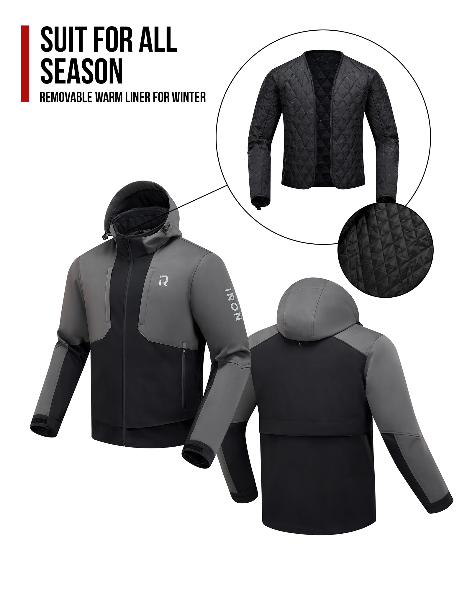 RIDEIRON Motorradjacke Herren Motorrad jacke Winter mit CE-Schulter und Ellenbogenpolstern Schutzausrüstung,Herausnehmbarem Futter zum Schutz vor Kälte und Wind für alle Jahreszeiten
