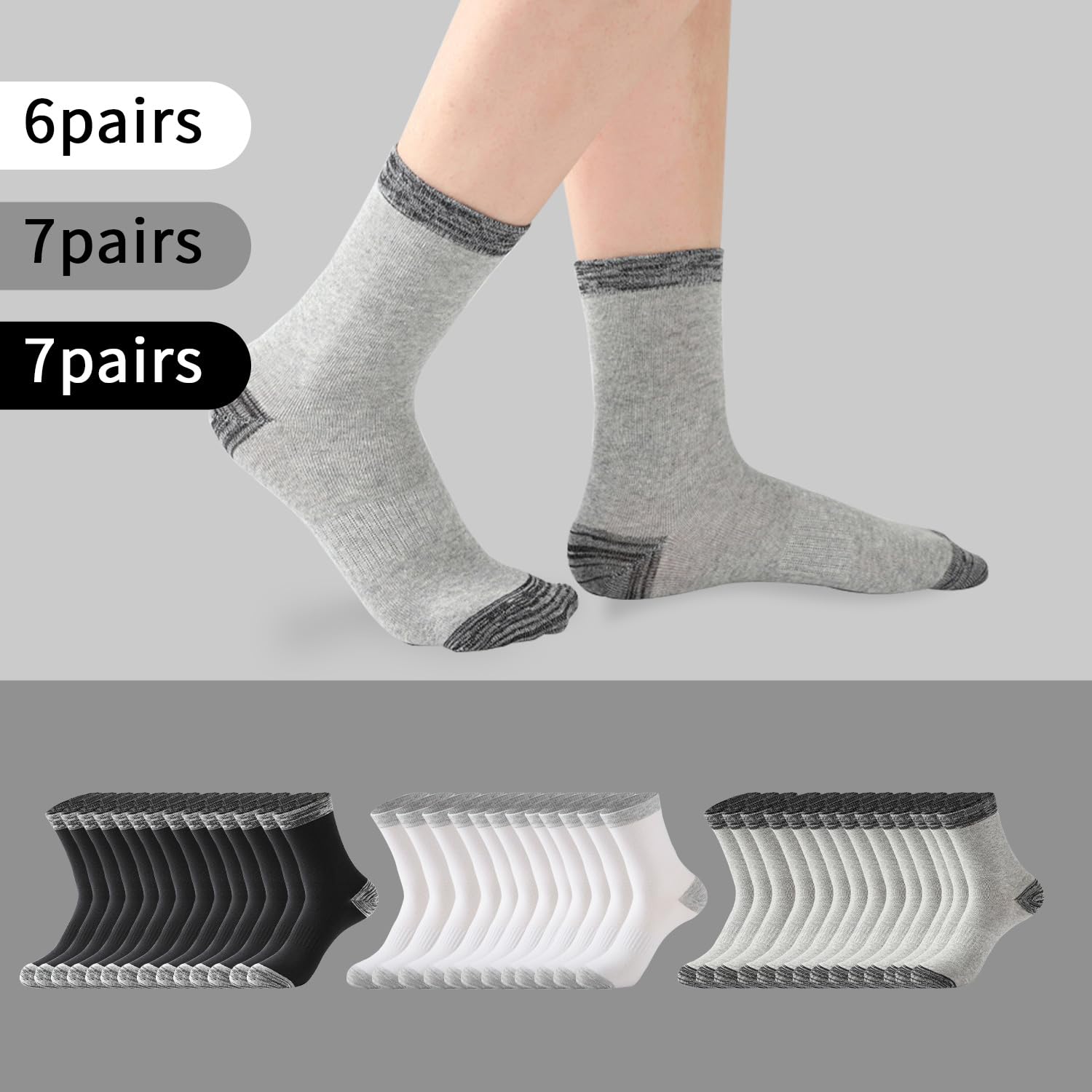 Yawlsow 20 Pairs Mens Crew Running Socks, Athletic Moisture Wicking Calf Socks, Breathable Cotton Long Bulk Socks for Men Sports Work