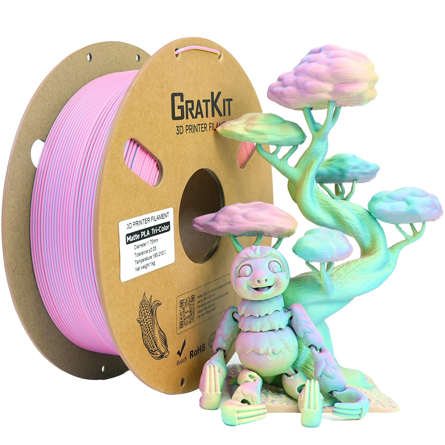 Gratkit Matte Tri-Color PLA Filament, High Speed PLA 1KG,Fluorite