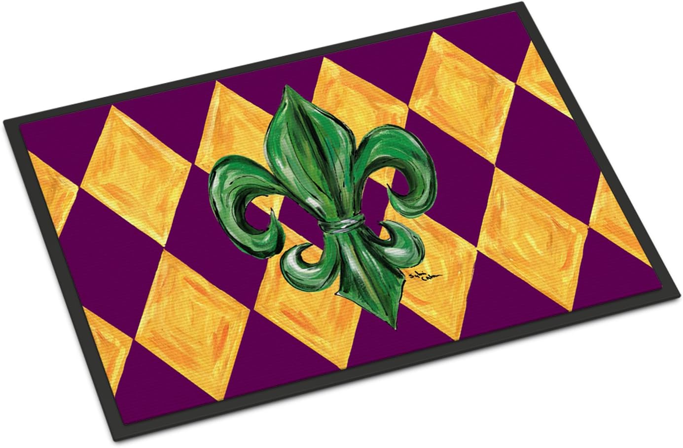 Caroline's Treasures 8133MAT Mardi Gras Fleur de lis Purple Green and Gold Doormat 18x27 Front Door Mat Indoor Outdoor Rugs for Entryway, Non Slip Washable Low Pile, 18H X 27W