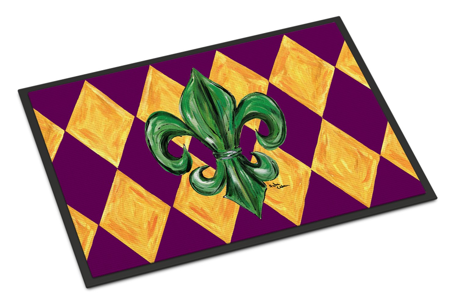 Caroline's Treasures 8133MAT Mardi Gras Fleur de lis Purple Green and Gold Doormat 18x27 Front Door Mat Indoor Outdoor Rugs for Entryway, Non Slip Washable Low Pile, 18H X 27W
