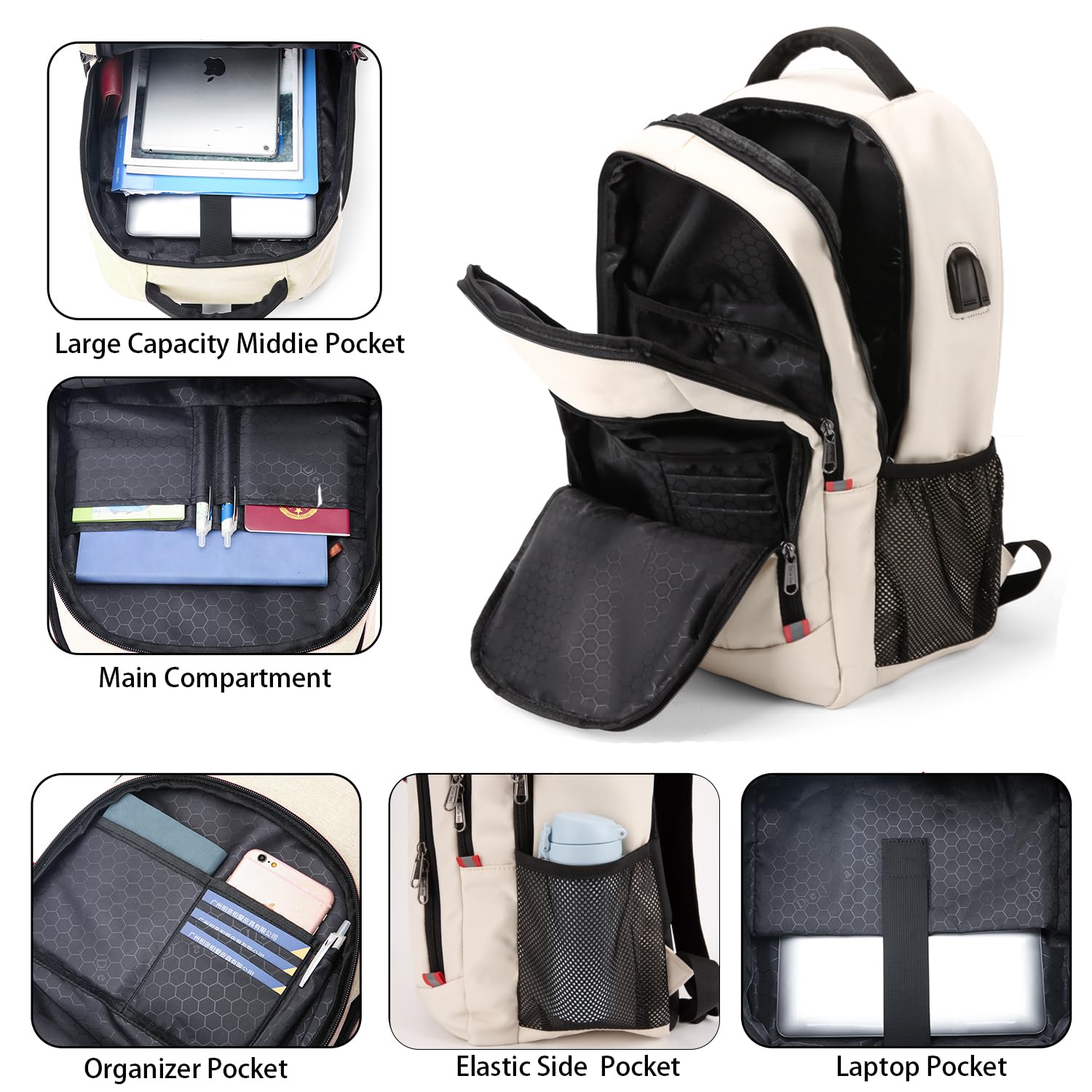 Della Gao Zaino per computer portatile, zaino antifurto per uomo e donna, zaino da viaggio, zaino impermeabile con porta di ricarica USB