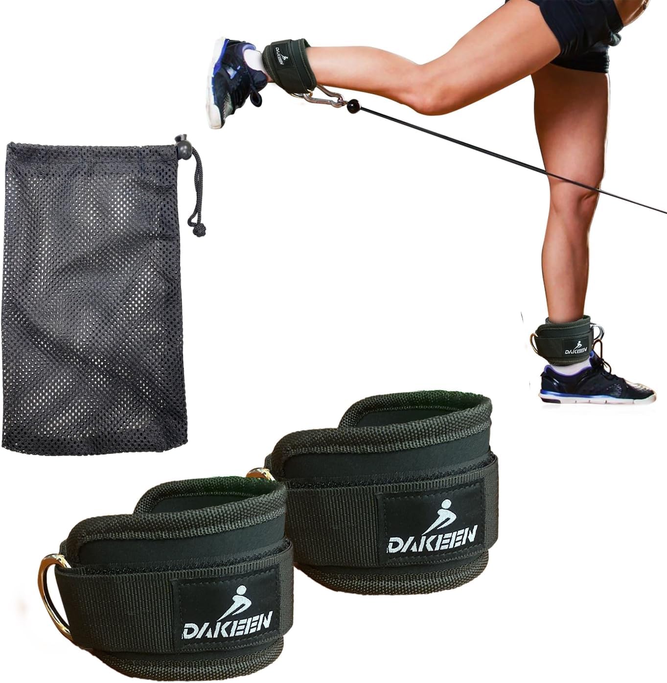 DAKEEN Fitness Ankle Straps for Cable Machines with bag – One Size Fit with Padding, Glute Kickback Ankle Strap for Women & Men, Cable Attachments for Gym, Booty Workouts, Leg Extension