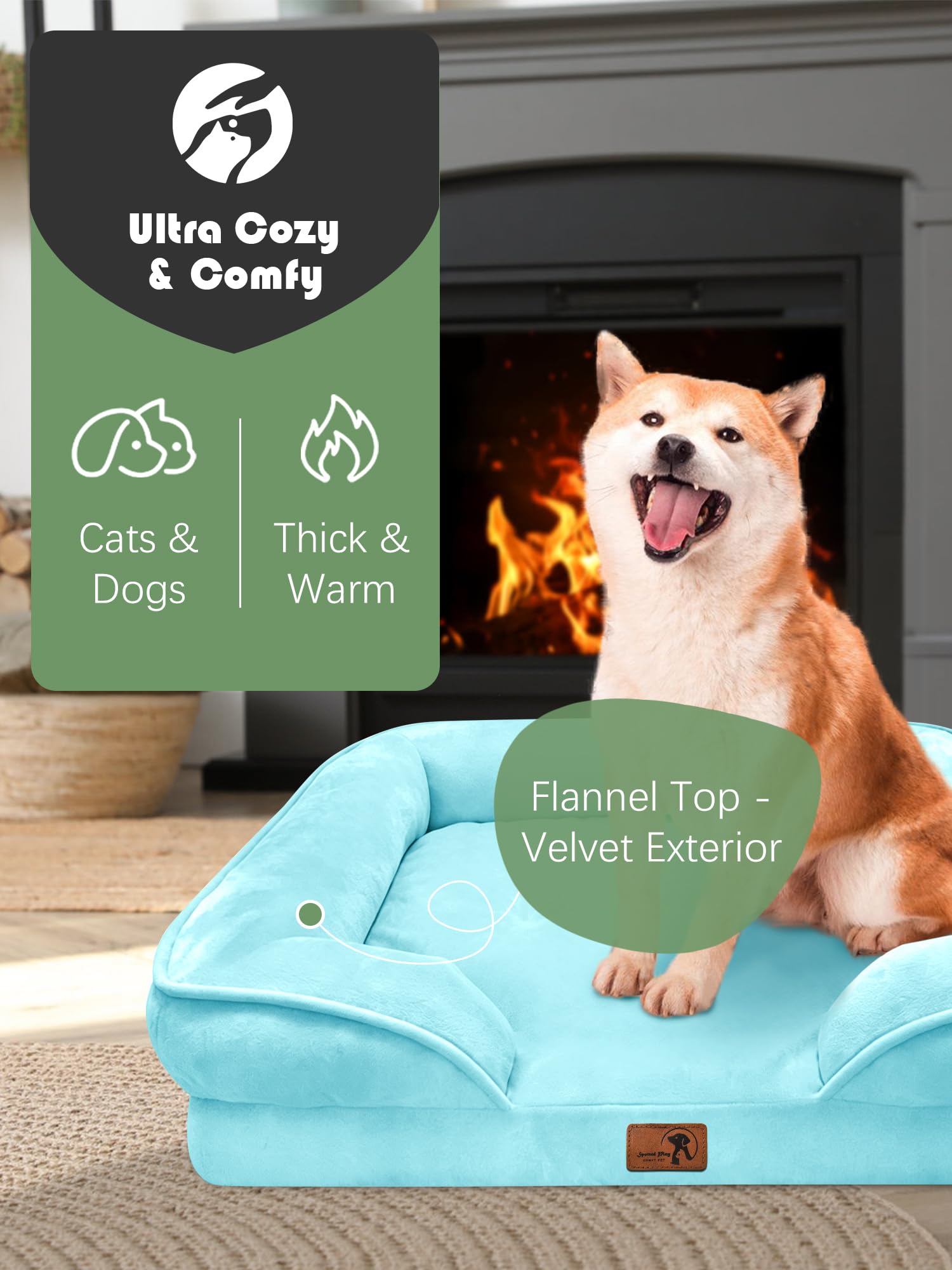 Spotted Play Orthopedic Dog Bed with Sides - Sofa Beds for Medium Dogs, Supportive Foam Pet Couch Bed with Washable Removable Cover, Waterproof Lining and Non-Slip Bottom, Ice Blue - M view 2