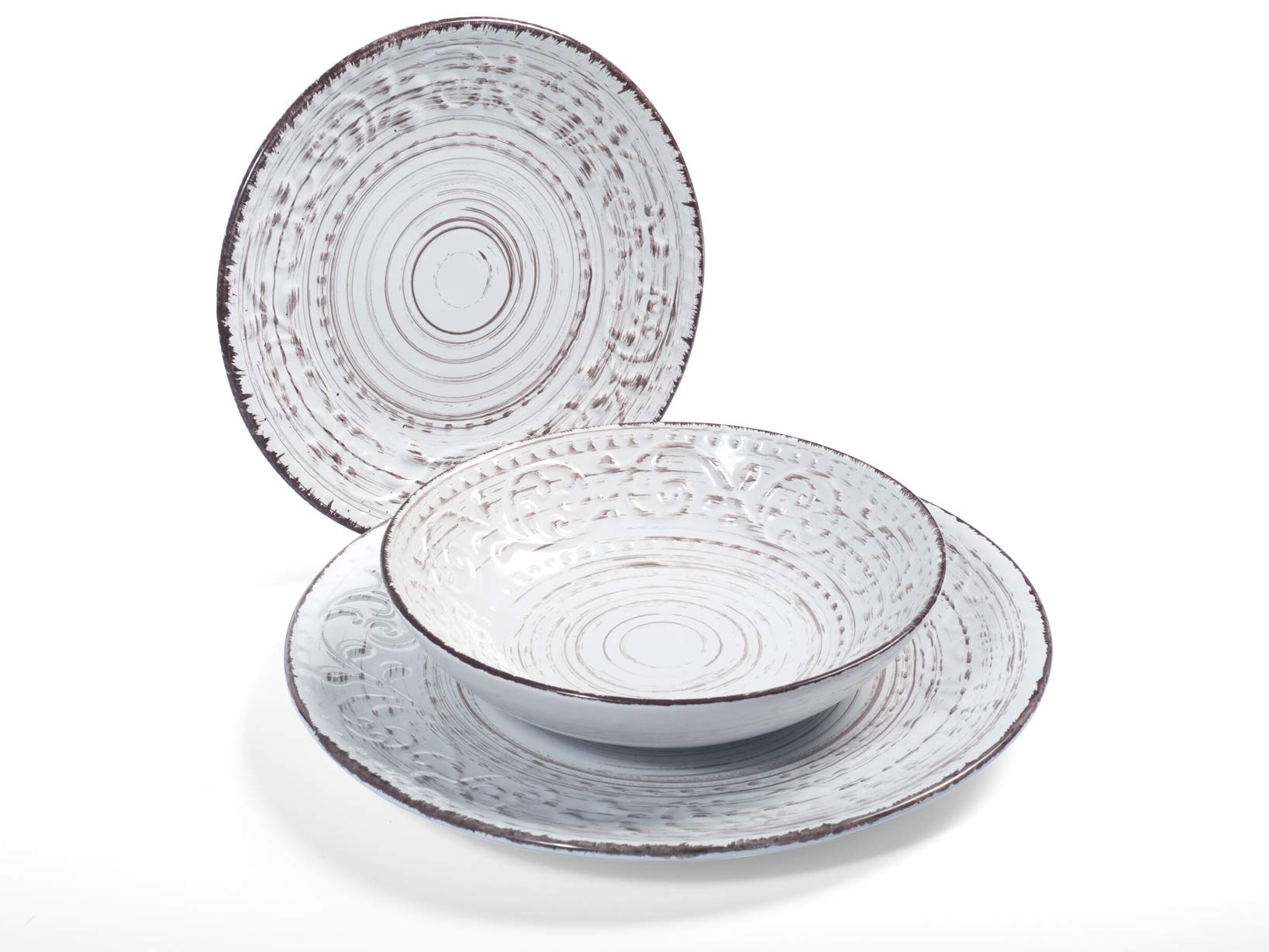 H&H 825736 Courtyard Set 6 Suppenteller, Stoneware, Weiß, 20 cm