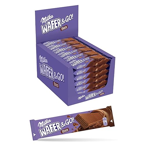Immagine del prodotto Milka, Wafer & Go, Wafer Croccante al Cacao Ricoperto con Cioccolato al Latte Milka, con Latte Alpino, Cacao Sostenibile, 35x31g (multipack 35 merende da 31g)
