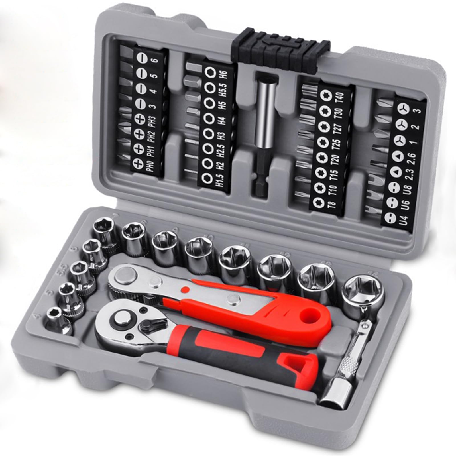Jeu de clés à douille, jeu d ' outils manuels, Kits de réparation automobile, boîtes mécaniques, cliquet à douille, embout de tournevis, tournevis électrique, 48 pièces