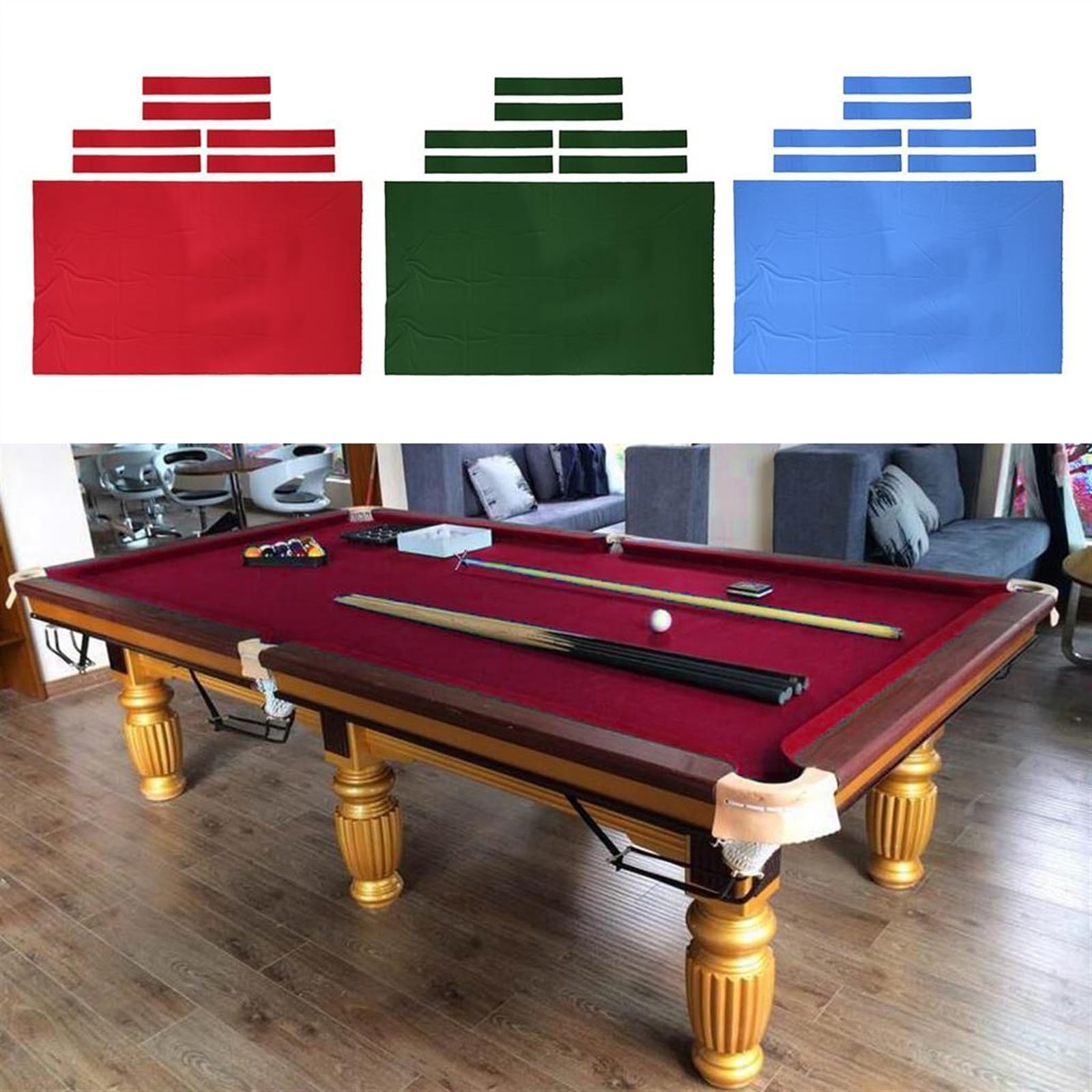 7ft o 8ft Pool Snooker Tovaglia Feltro Giochi al Coperto Accessori da Biliardo Accessori da Biliardo. (Color : 8ft Red)