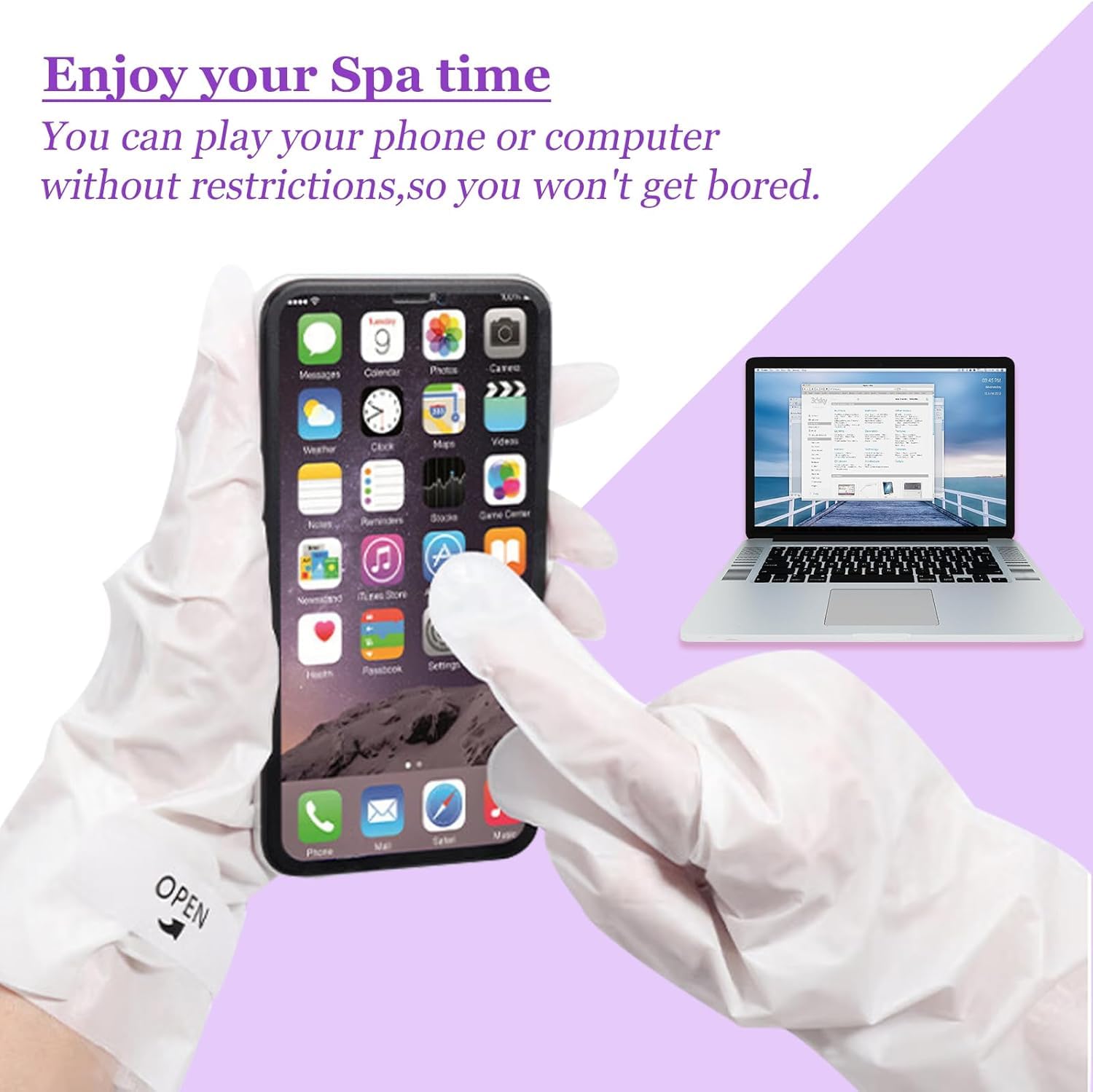 Drofail Moisturizing Hand Masks Hydrating Gloves Socks Masks for Dry Foot Hand Skin Gift for Women Men Refreshing Hand Care (Lavender-Pack 1) 3