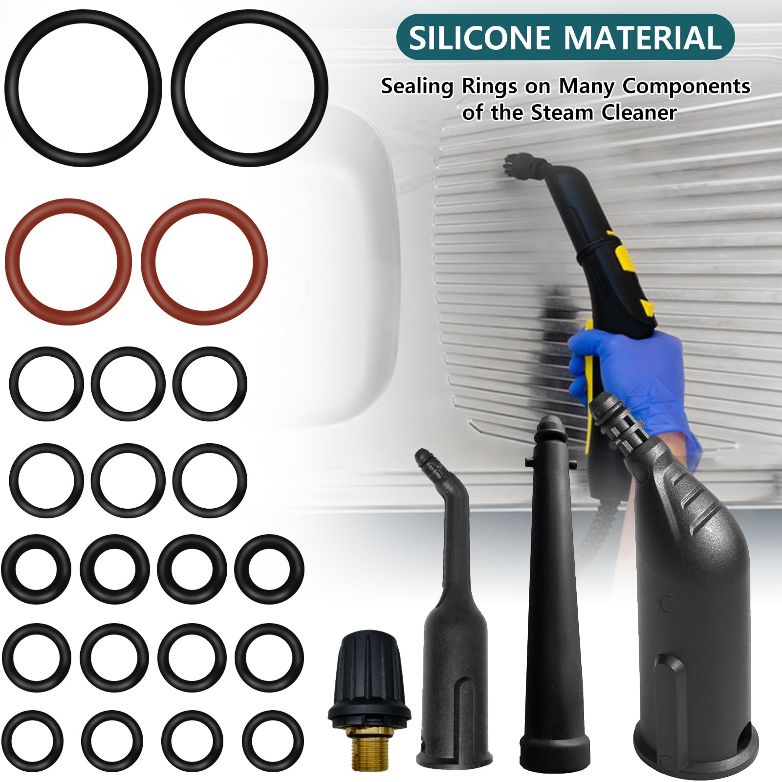 6 accesorios de limpieza a vapor compatibles con Kärcher, cepillo redondo, cepillos planos de nailon y latón, limpiador de vapor de mano, cuchara de plástico, cepillo de alambre para muebles de