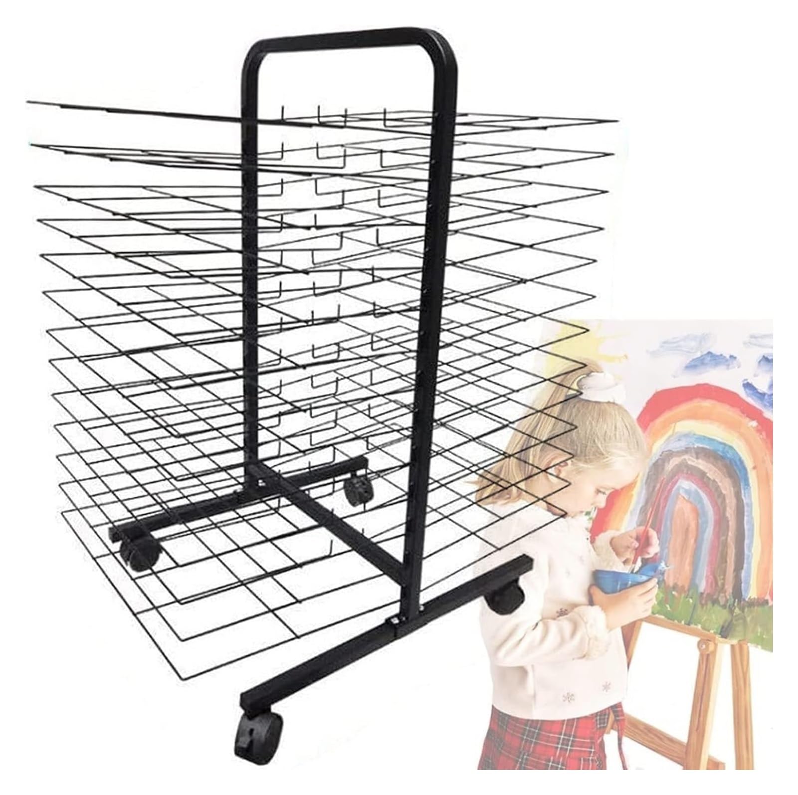 Suszarka do obrazów, suszarka do obrazów z uniwersalnymi kółkami, solidny organizer do obrazów i rysunków, półki 26/38/50, solidny metal(50Shelves)