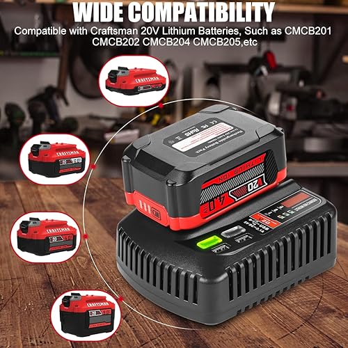 Miniatura 7 de Cargador rápido de 20 V CMCB104 para Craftsman V20 Batería de litio CMCB204 CMCB202 CMCB201 CMCB209 CMCB205 CMCB100 CMCB101 Reemplazo para Craftsman