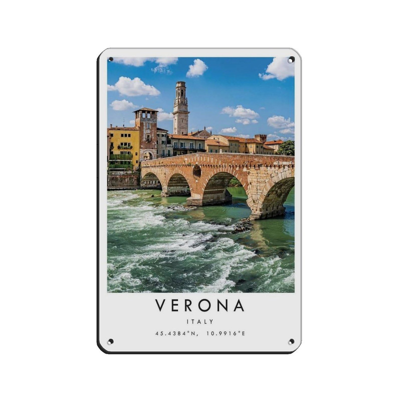 Verona Travel, Italy Poster Tin Sign Vintage Metal Pub Club Cafe Bar Home Wall Art Decoration Poster Retro 8x12inch(20x30cm)