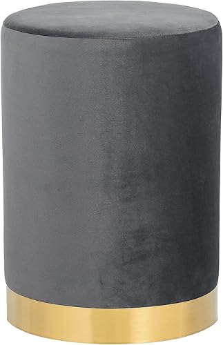 Joveco Taburete redondo otomano, reposapiés de terciopelo con base de metal dorado, moderno taburete tapizado para sala de estar, dormitorio, gris
