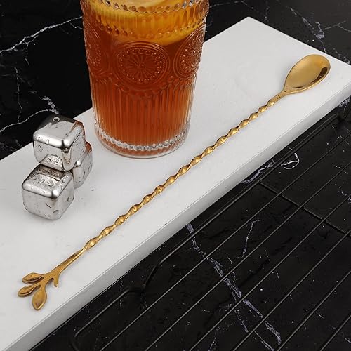 Miniatura 3 de AnSaw Cuchara mezcladora de acero inoxidable de 12 pulgadas, 6 cucharas de barra con patrón en espiral dorado