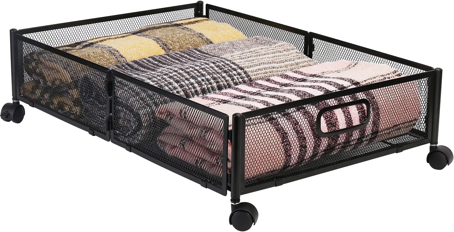 SubClap Under Bed Storage Container with Wheels 1 Pack, Underbed Rolling Drawer Storage Organizer for Clothes Shoes Blankets Books, Metal Underbed Drawer Cart for Bedroom