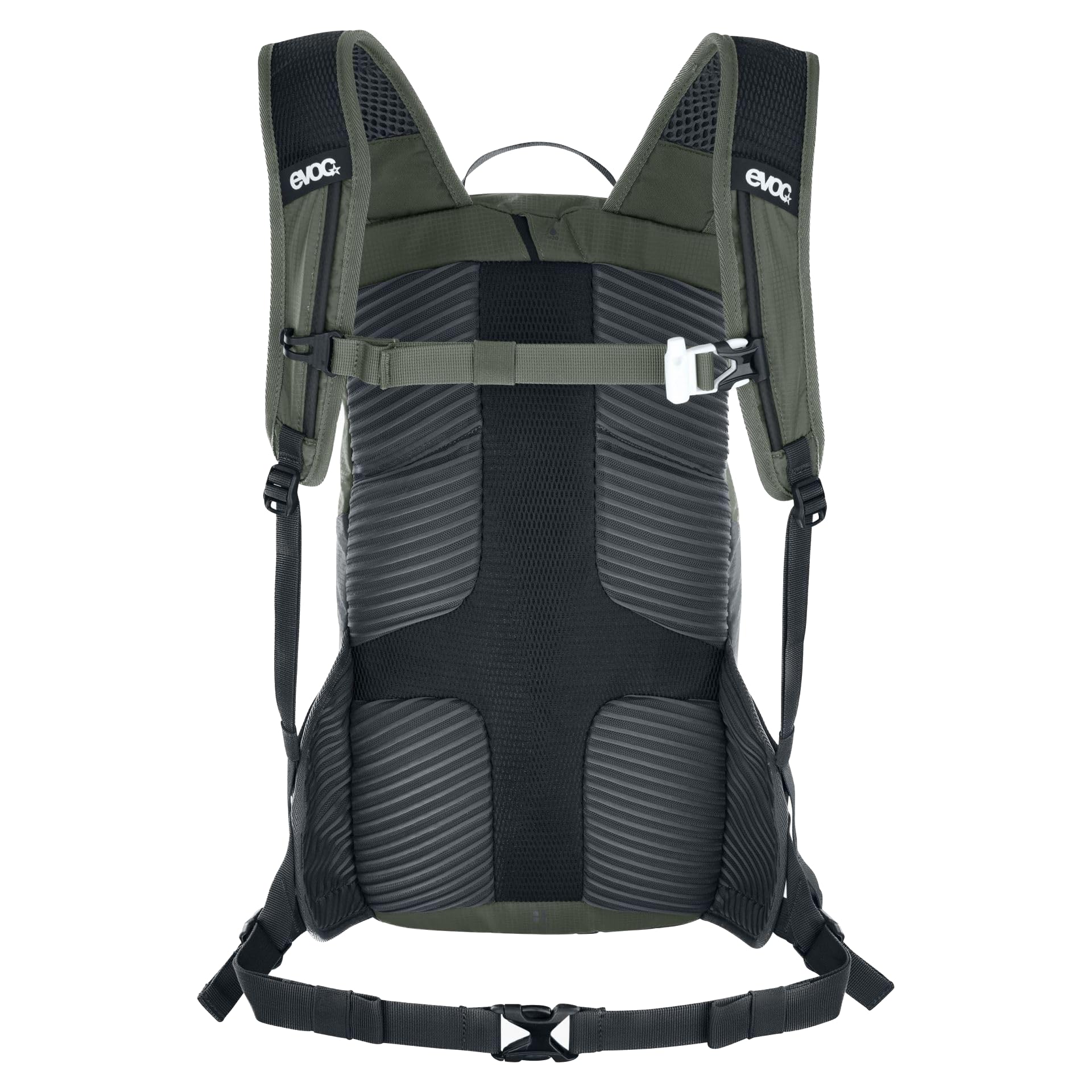 EVOC RIDE 12 Protektor Fahrradrucksack, Trekkingrucksack für Trails & Alltag (cleveres Taschenmanagement, AIR-PAD-Rückenpolsterung, Helmhalterung, Backpack inkl. 2l Trinkblase), Dunkeloliv/Schwarz