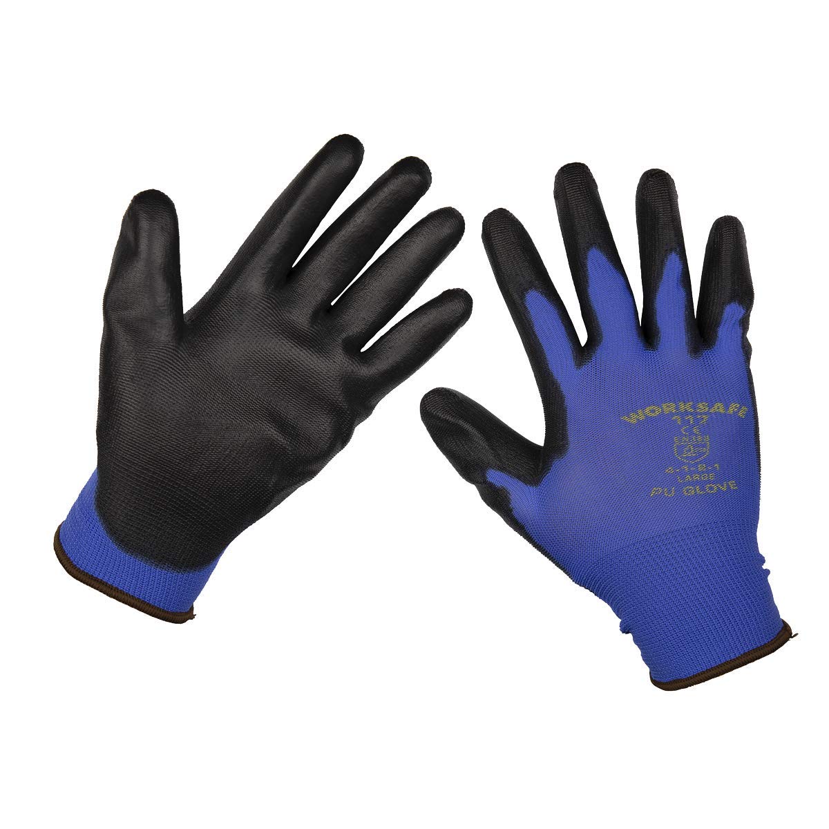 Sealey Lightweight Precision Grip Gloves Blue / Black L Pack of 12