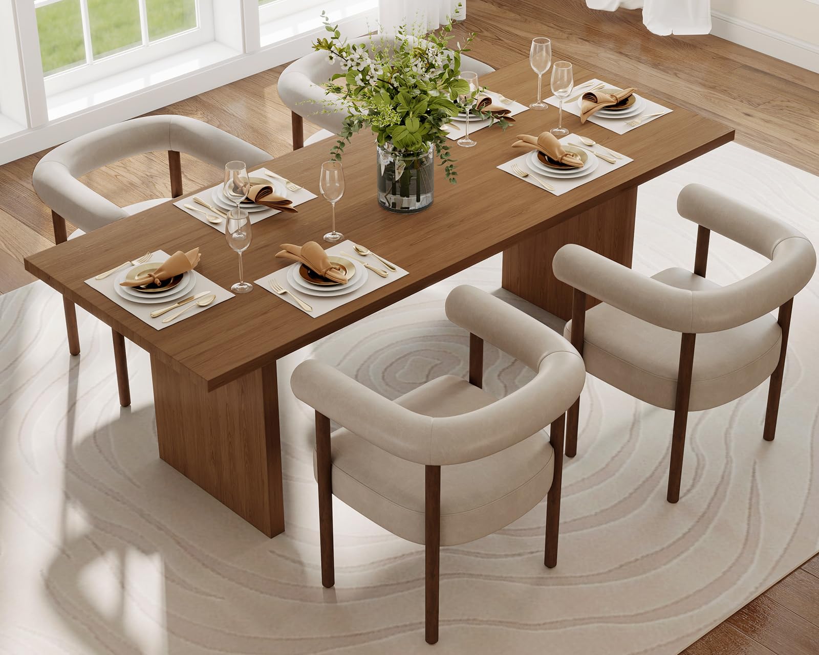 LIVINOVA Mid Century Modern Barrel Dining Chairs Set of 4, Upholstered Kitchen Chair With Arms, 21.75" Wide PU Leather Accent Side Chair for Living