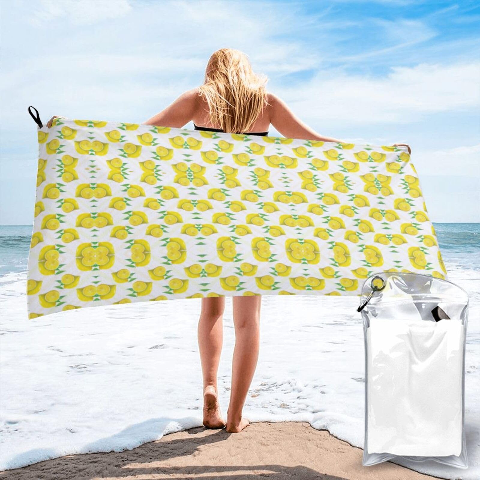 WYCZHY Yellow Lemon Print Beach Towel Soft Quick Dry For Spa Pool Gym Vacation Travelers Women Men Adults Sauna Gift