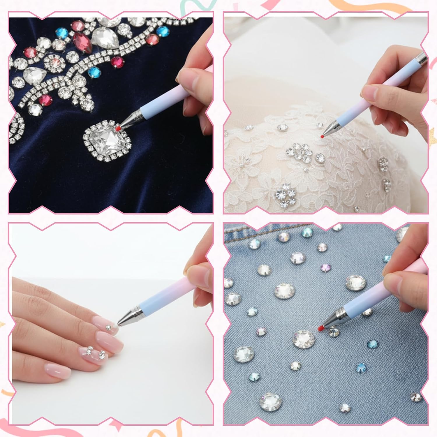 Hadnves Automatic Refillable Wax Pen 2 PCS Diamond Art Painting Pen with 18 Additional Wax Refills Rhinestone Picker Tool Nail Art Design Accessories for Art Nail DIY Craft Gradient Pink/Blue