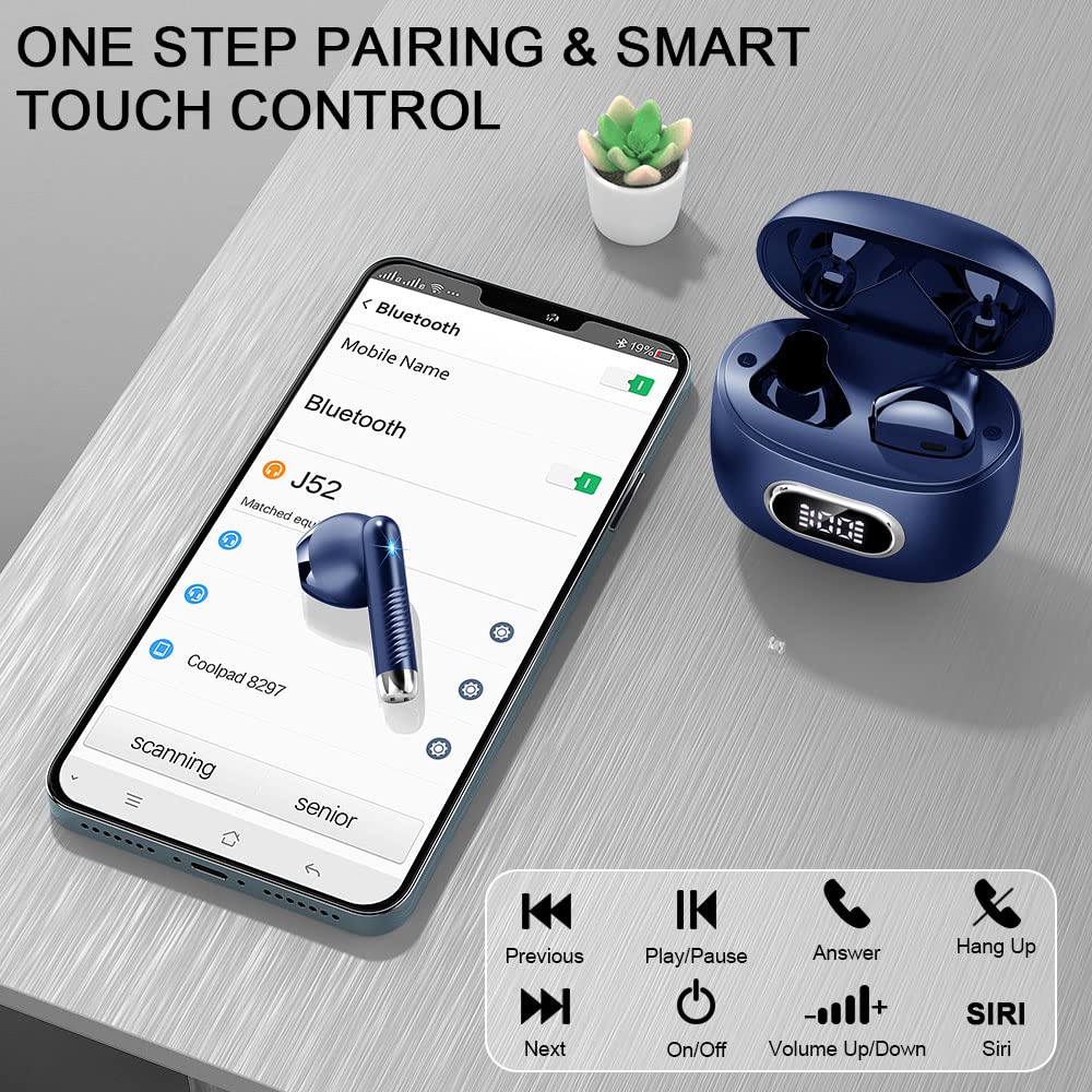 Cuffie Bluetooth 5.4, 2025 Auricolari Bluetooth 56H Stereo Cuffie Wireless In Ear con 4 ENC Mic, Cuffie Senza Fili Cancellazione Rumore Cuffiette Sport IP7 Impermeabili Earbuds LED Display Blue - Vista 3