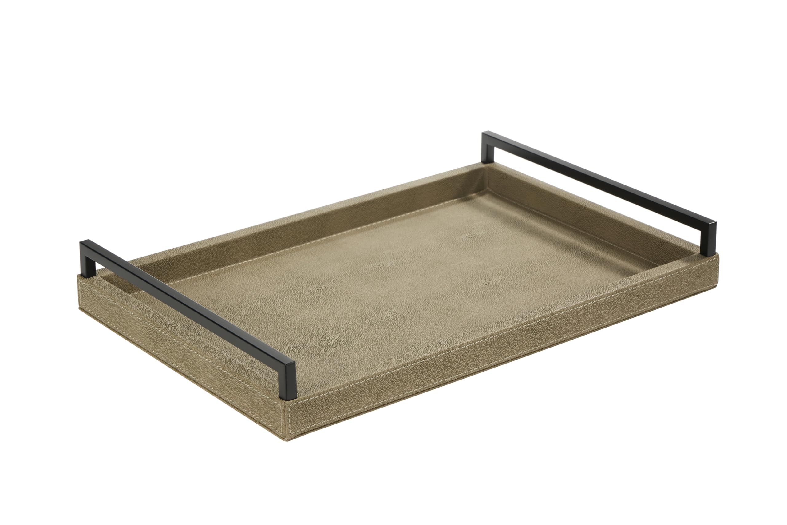 17.8 * 11.8 Sage Shagreen Leather Ottoman Tray with Black Handles for Coffee Table PU Faux Leather Decorative Tray Modern Living Room Home Decor (Sage)