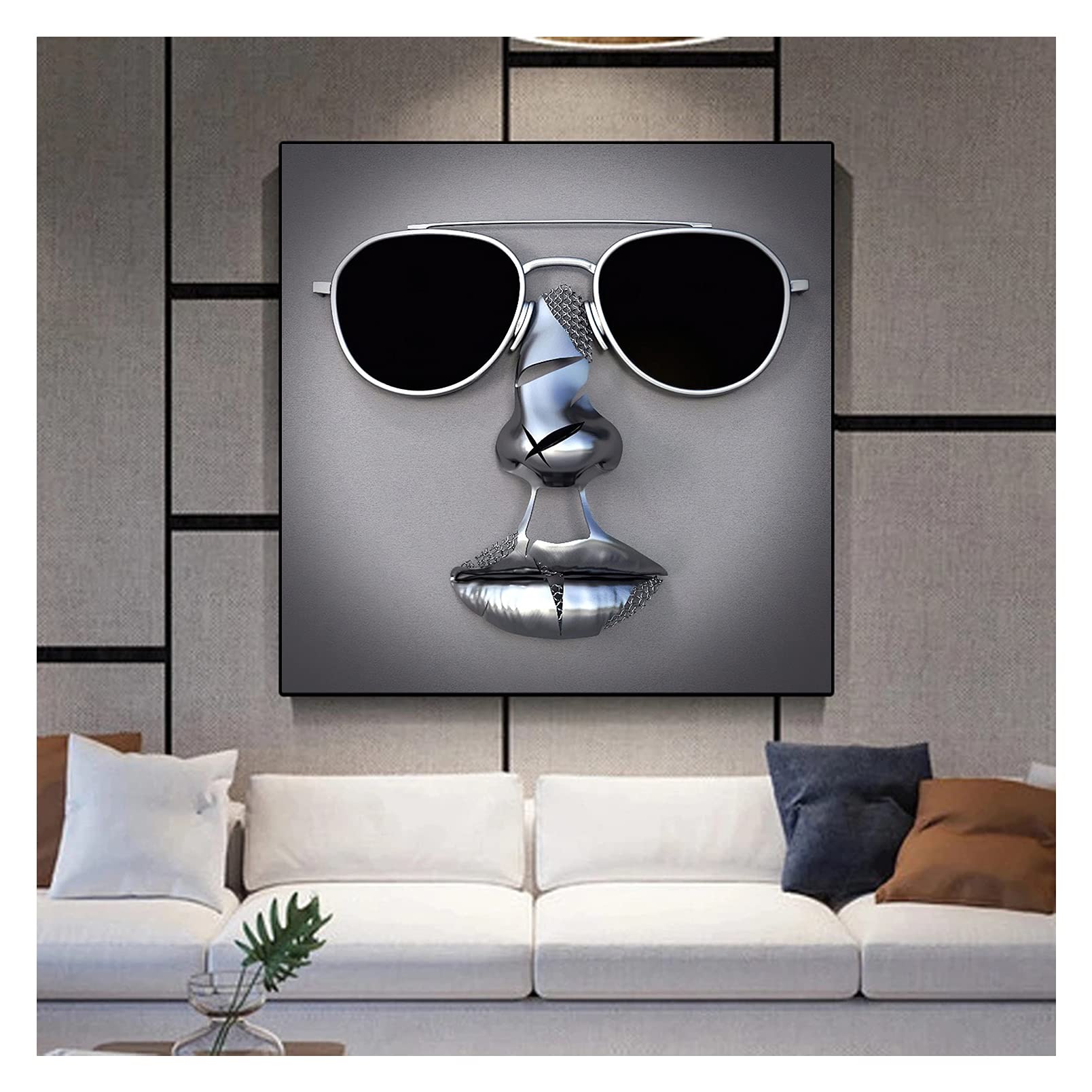 Love Heart 3D Wall Art, Love Heart Gray/Gold Art Wall Abstract Metal Figure Sculpture Canvas Painting Hanging Painting, ​Printing Core for Home Bedroom Decor, Valentine's Day Gift,P,60x60cm(23.6in)