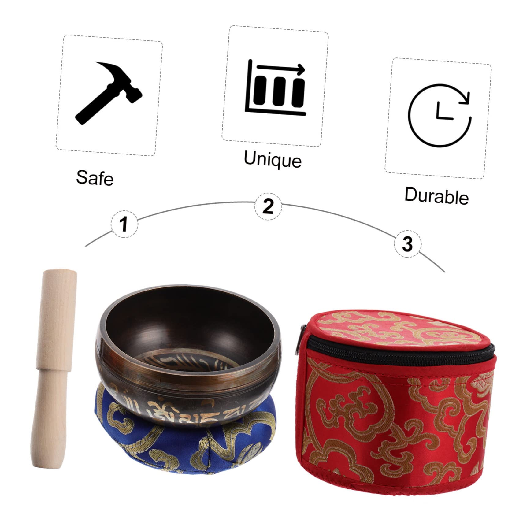 Bol Tibétain Chantant 1 Set en Cuivre avec Maillet, Coussin et Boîte