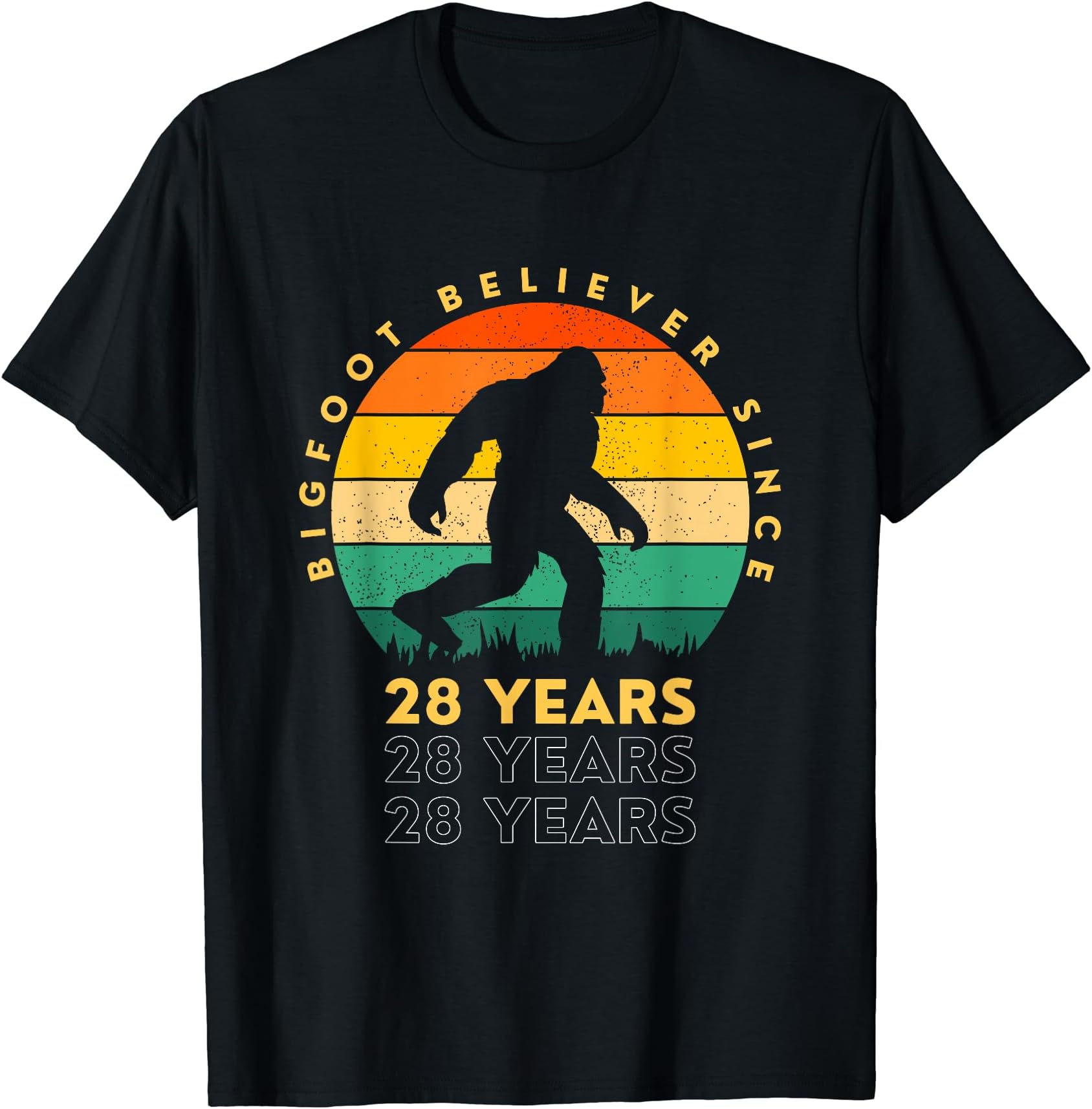 Retro Bigfoot Believer Since Year Of Birth GiftsBigfoot Believer 28 Years - Funny Sasquatch 28th Birthday T-Shirt