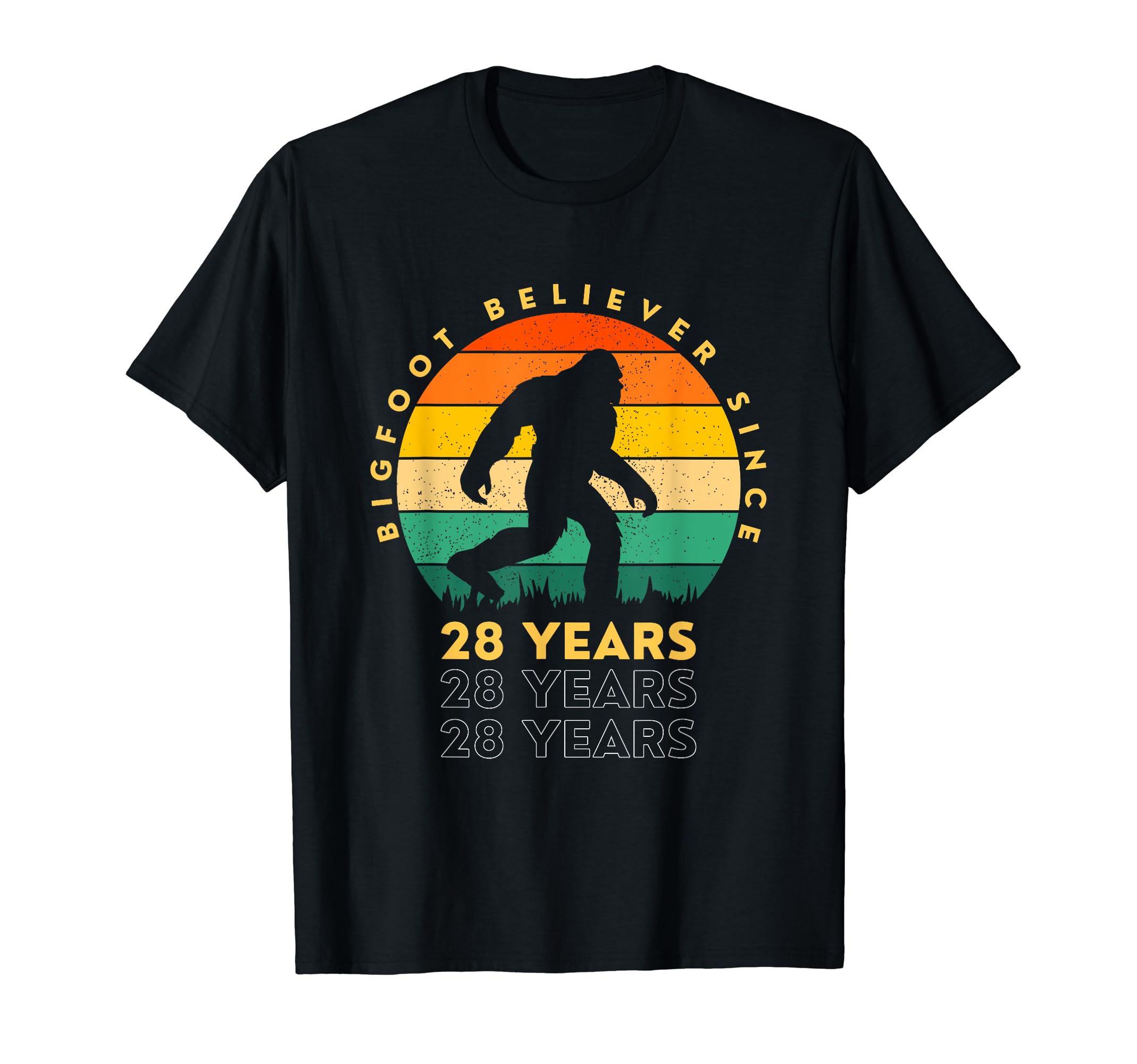 Retro Bigfoot Believer Since Year Of Birth GiftsBigfoot Believer 28 Years - Funny Sasquatch 28th Birthday T-Shirt
