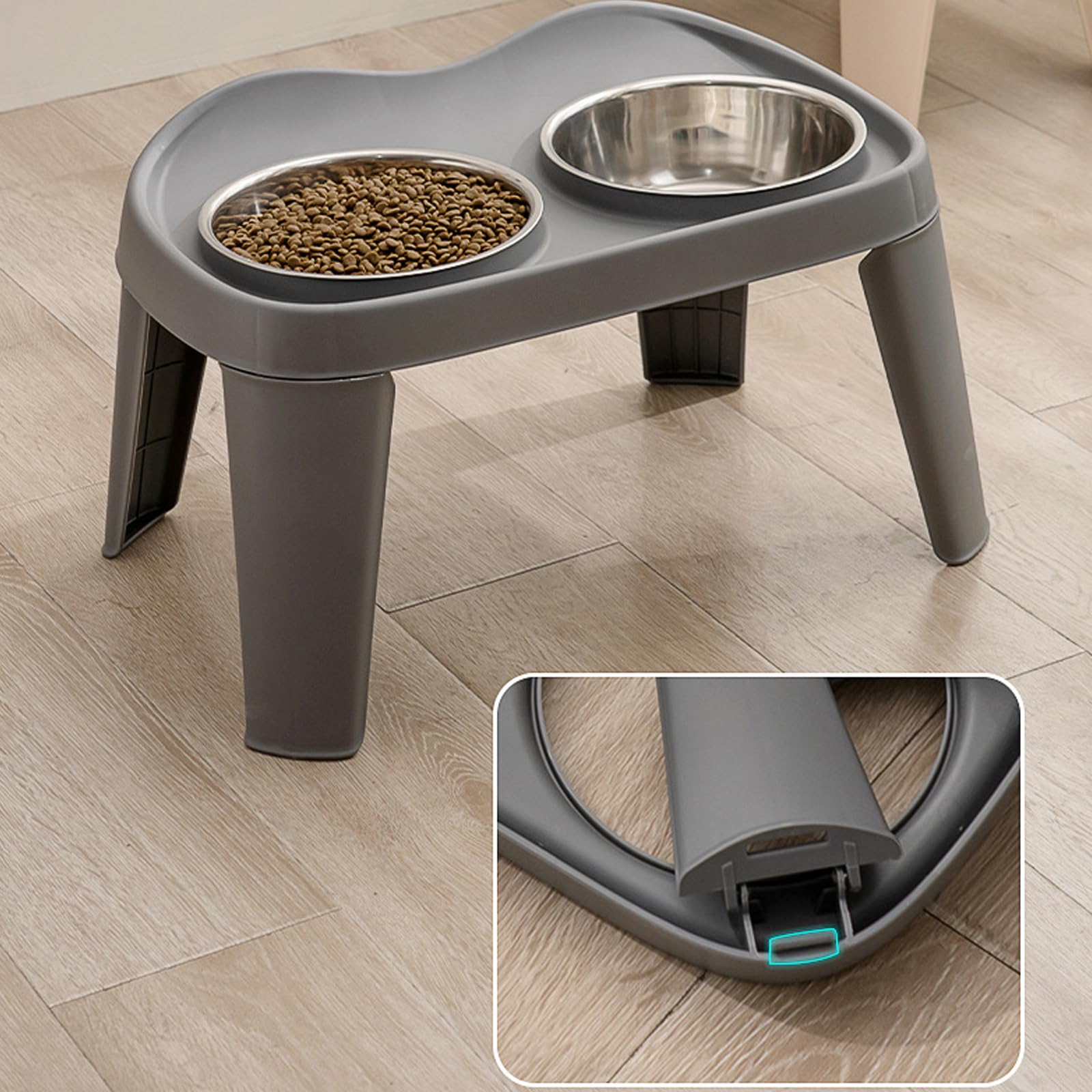 Gamelle pliable portable pour chien - Inserts en acier inoxydable - Facile à nettoyer - Évite la fatigue du cou - Gamelle surélevée pour chien