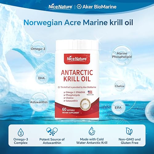 Miniatura 3 de NICENATURE Suplementos de omega-3 de aceite de krill antártico de primera calidad, alta concentración de EPA DHA y astaxantina para apoyo articular