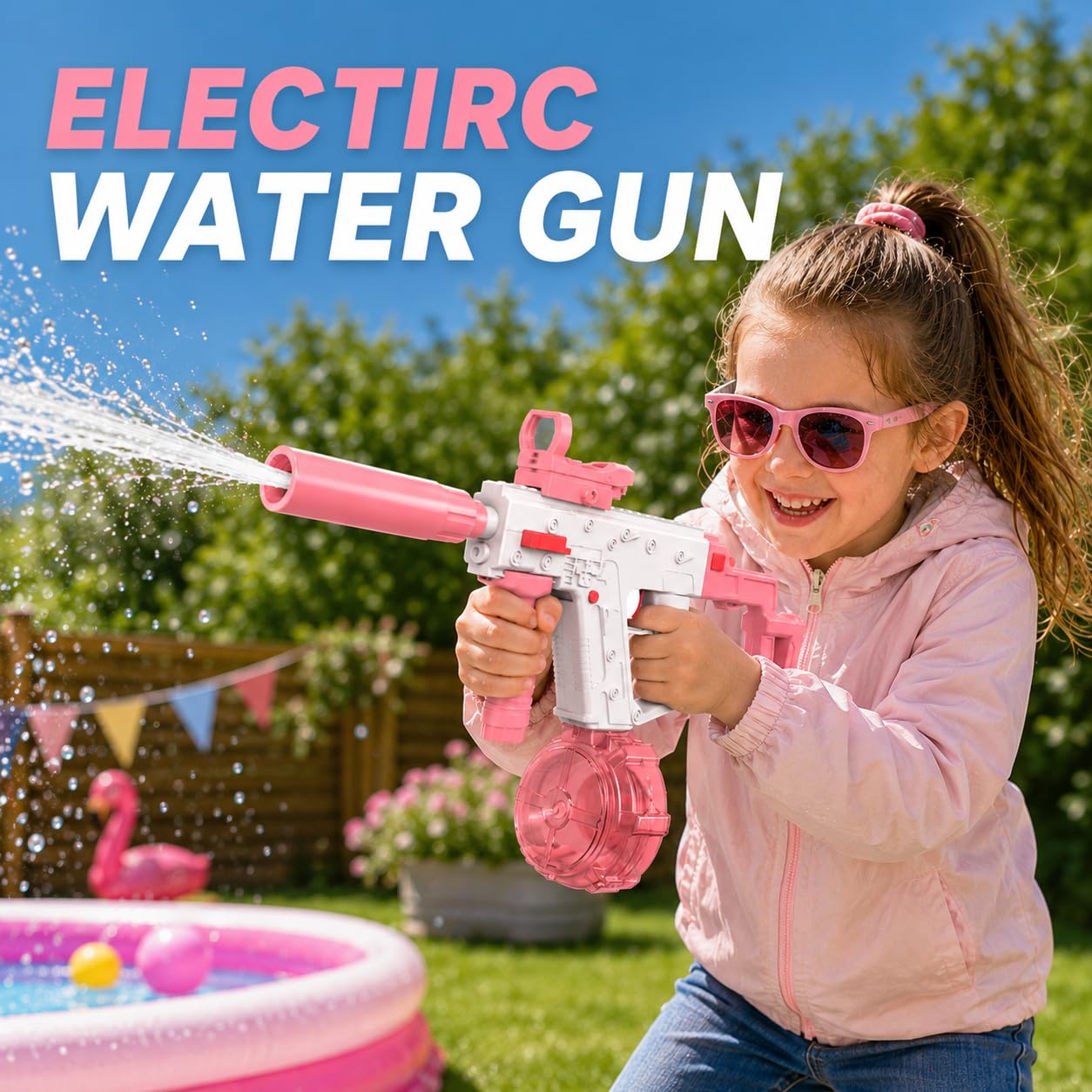 Elektrische Wasserpistole mit 2 Akkus, automatische Spritzpistole | Für Outdoor-Wasserspiele mit vollautomatischem Wasserstrahl, 2 Wassertanks mit 58 + 434 ml und 2 Akkus