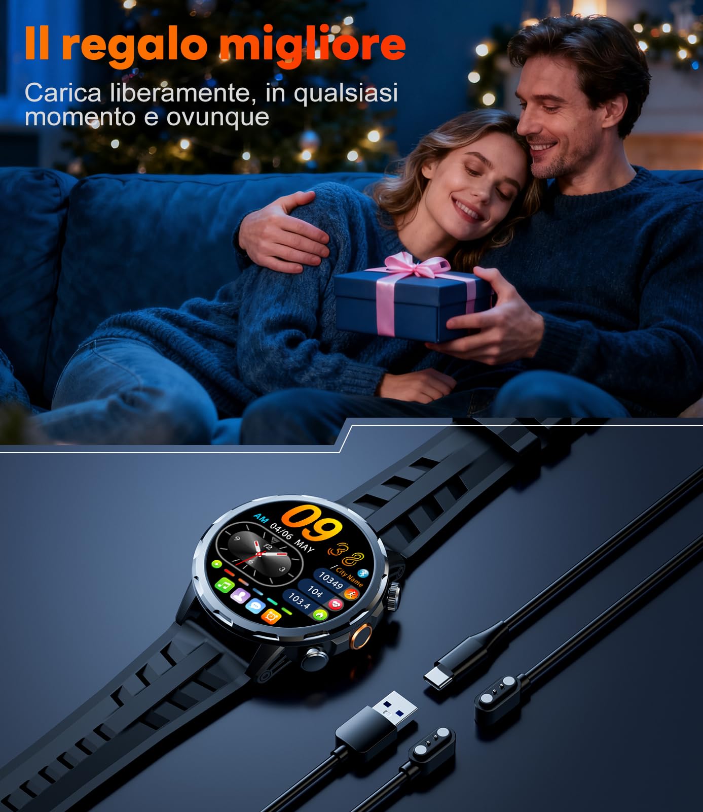 LIGE 1000mAh Smartwatch Uomo Militare, 1.85'' Orologio Smart Watch con Chiamata Bluetooth,100+ Modalità Sportive,Torcia LED Orologio Fitness,Sonno/Cardiofrequenzimetro,IP68 Orologio,Android iOS,Nero