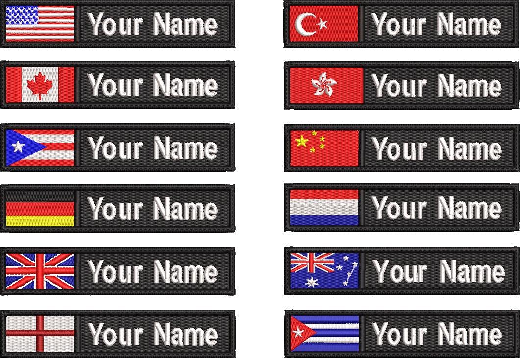 World ID Flag Custom Embroidered Name / Text Tag Patch Sew, Iron on, Hook Touch Fasteners - Military/Morale - US Flag Tactical tag (Color)