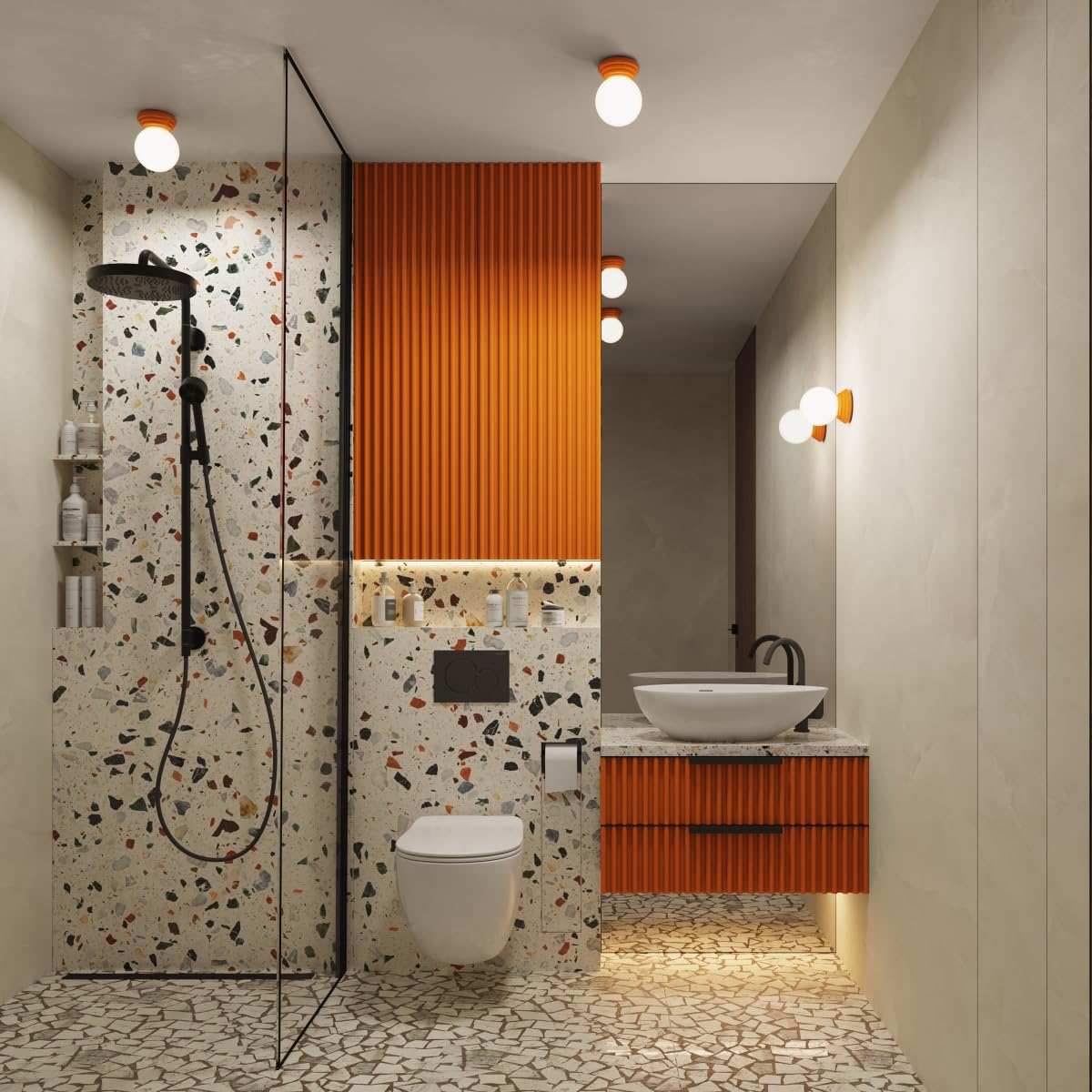 SOLLUX lighting Plafoniera Lampada da Soffitto - Faretto da Soffitto Ceramica Smaltata Vetro - 1 Paralume - Lampada LED Lampadina - Arancione Zori