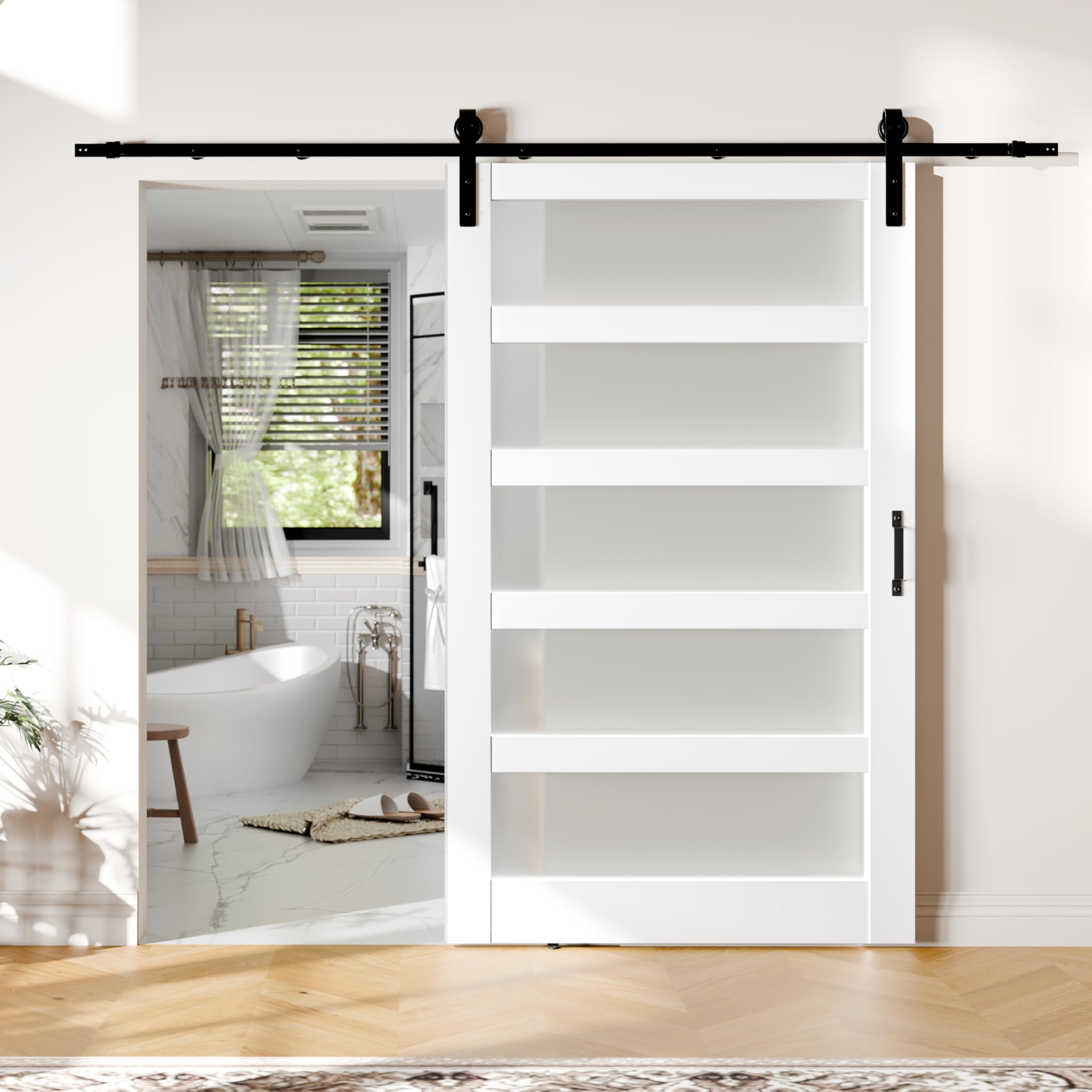 ポーランド製のガラスア-ト Amazon | ARKHJEM ガラススライドバーンドア 48インチ x 84インチ 頑丈