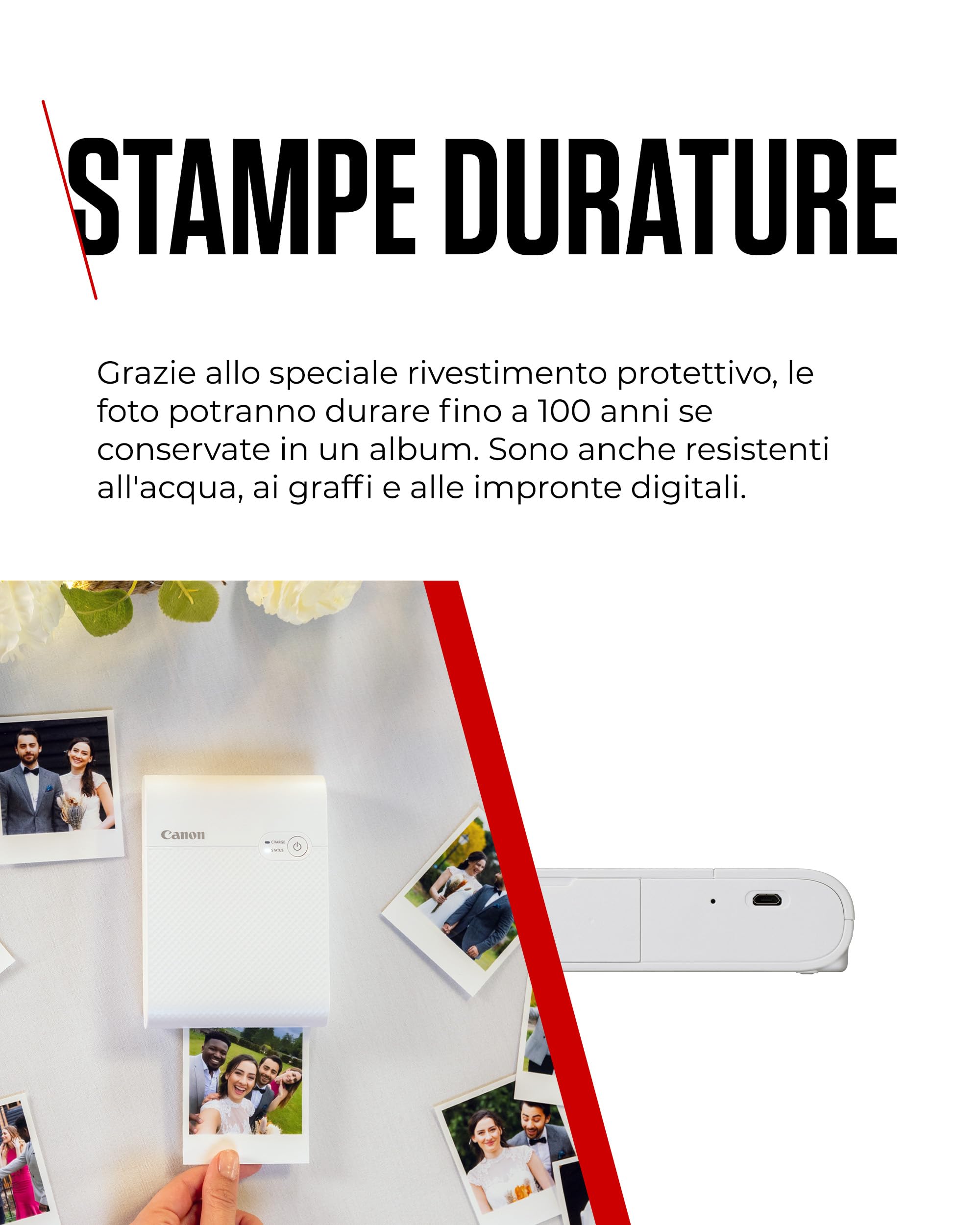 Canon SELPHY SQUARE QX10 Stampante Fotografica Portatile Wi-Fi - Stampe di Alta Qualità, Modalità Creative - Mini Stampante Portatile per Scrapbook e Album Fotografici, Bianco
