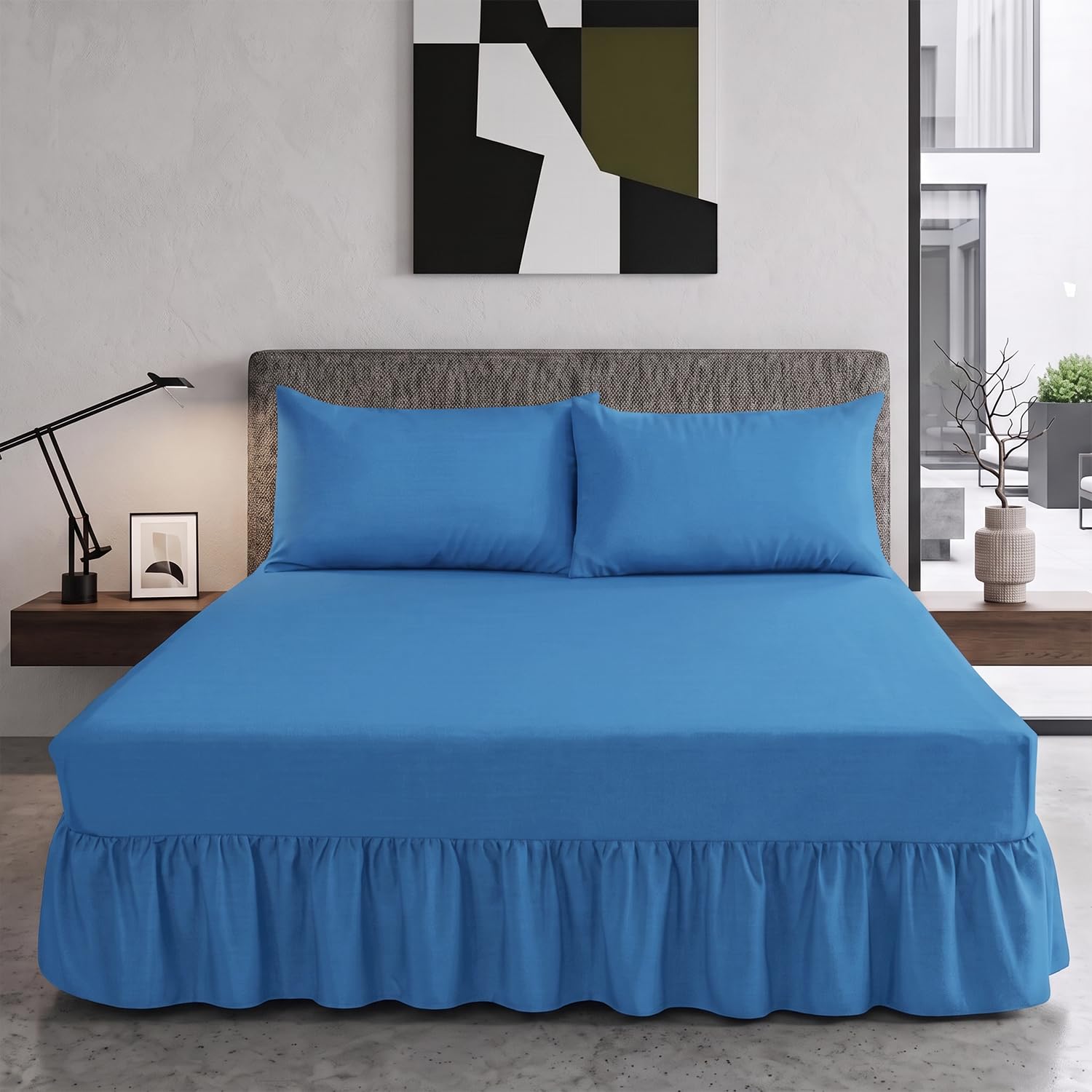 Trendy Relam Extra Deep Frilled Valance Sheet 40cm - Soft Brushed Polycotton, Non Iron Easy Wrap Elastic Sheet (Super King, Teal)