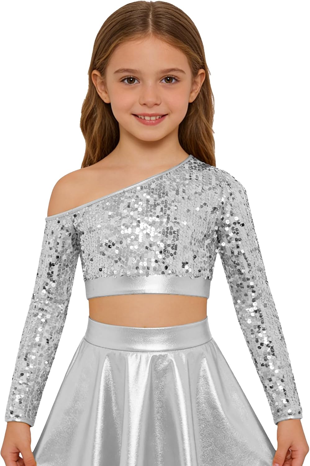 TiaoBug Sequin Dance Crop Top for Girls Kids Sequin Tops Sparkle Dance Tops Crop Top Sequins Party