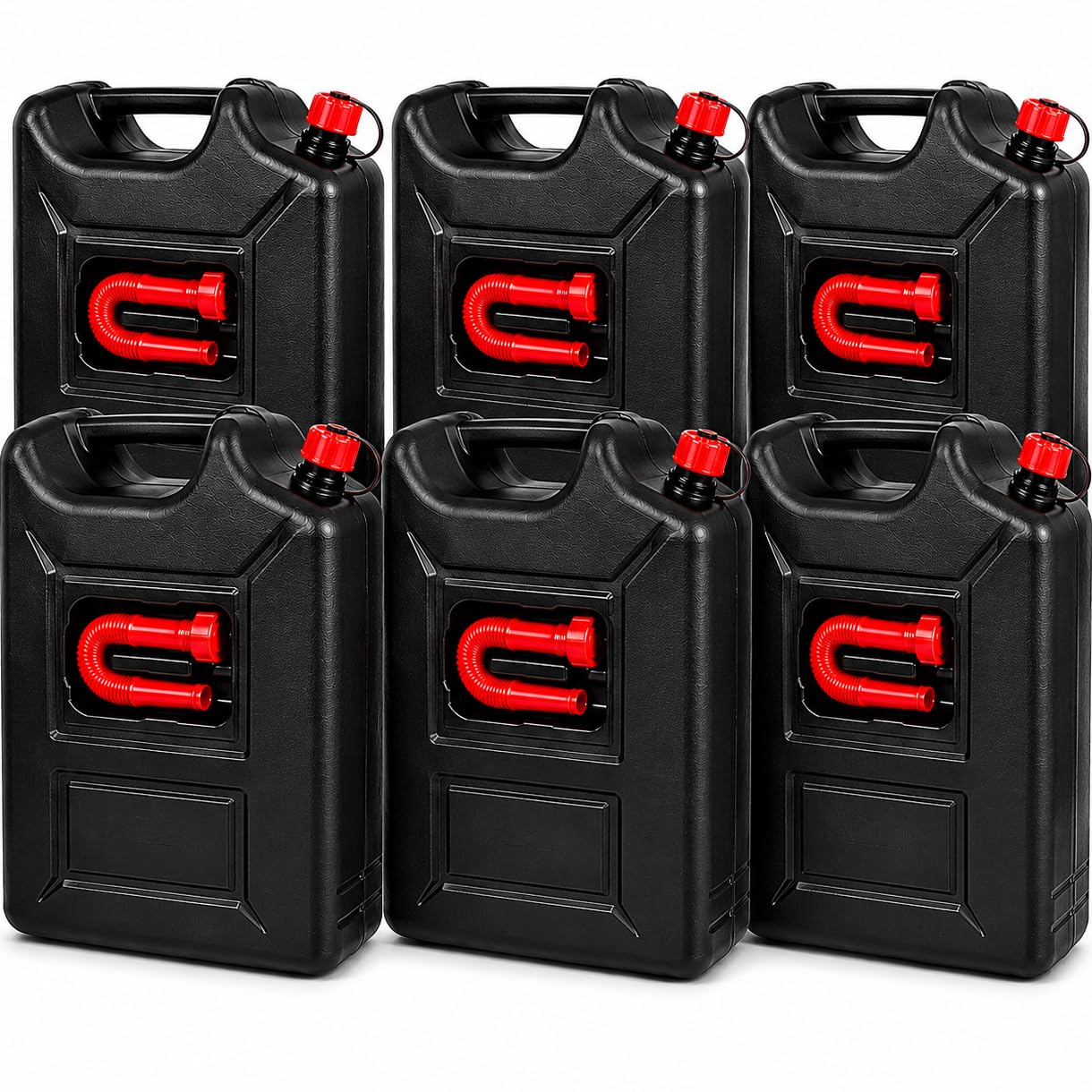 6x Benzinkanister 20L SCHWARZ Kunststoff Dieselkanister Reservekanister Kraftstoffkanister 20 Liter Kanister Wasserkanister für Benzin Diesel Wasser AdBlue, 20-Liter-Kanister & Ausgießer Petrol Can, A
