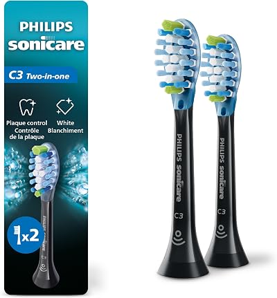 Philips Sonicare C3 Two-in-One Brush Heads, 2-Pack, 6 Month Supply, Black