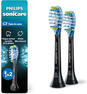 Philips Sonicare C3 Two-in-One Brush Heads, 2-Pack, 6 Month Supply, Black | 1000% More Plaque Removal¹, 100% More Stain Re...